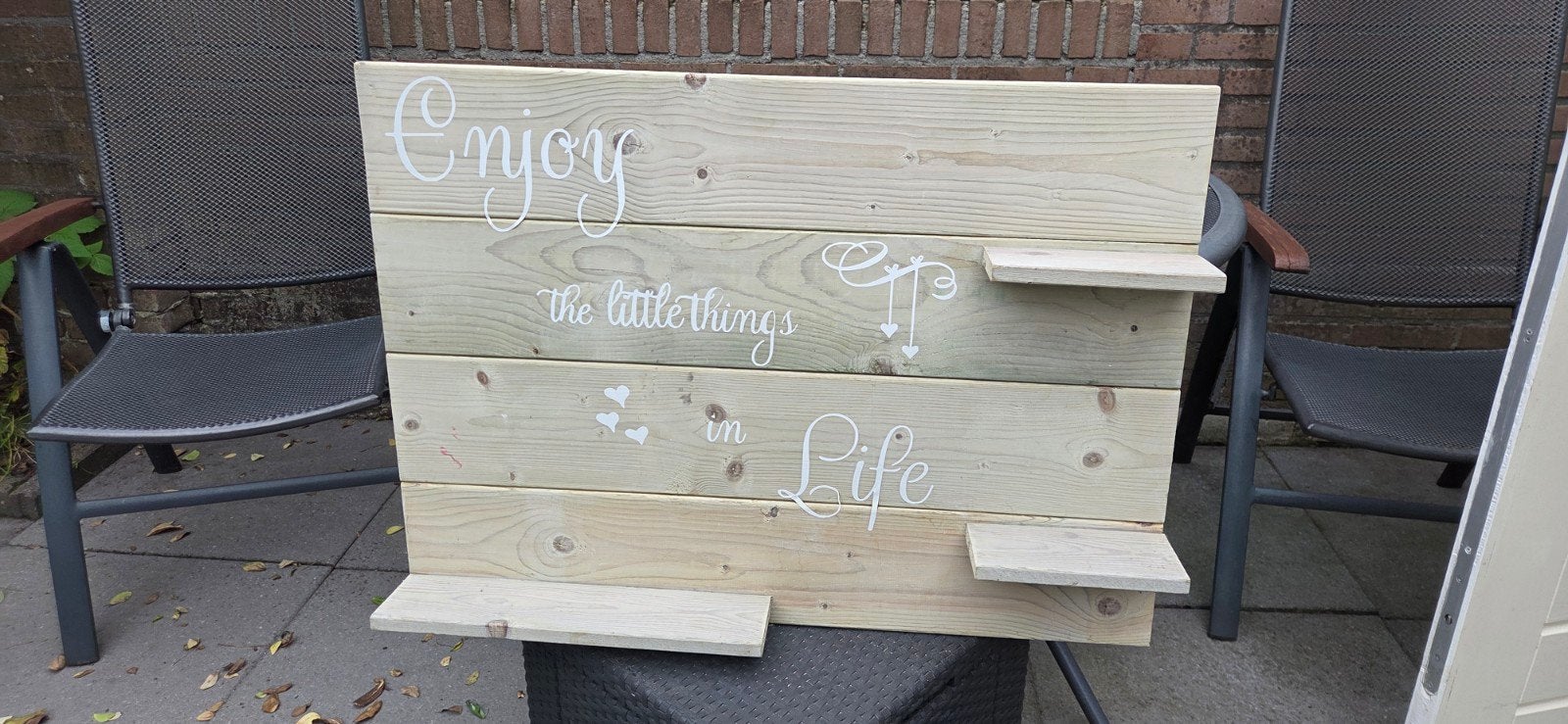 Steigerhouten wandbord met 3 legplankjes, Hout, Zo goed als nieuw, Wandbord of Wandpaneel, Handgemaakt