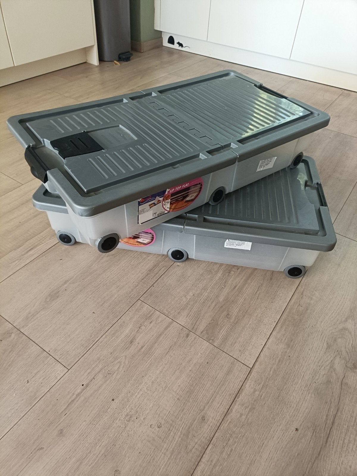 2x Keter Onderbedboxen met wielen - Transparant/Grijs, Ophalen, Gebruikt, 50 tot 100 cm, 5 – 50