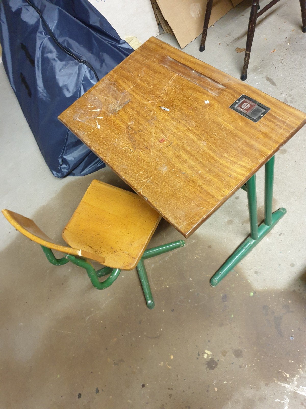 Vintage schoolbureau met stoel, jaren ’60 A. Kuijpers & Zn, Antiek en Kunst, Ophalen