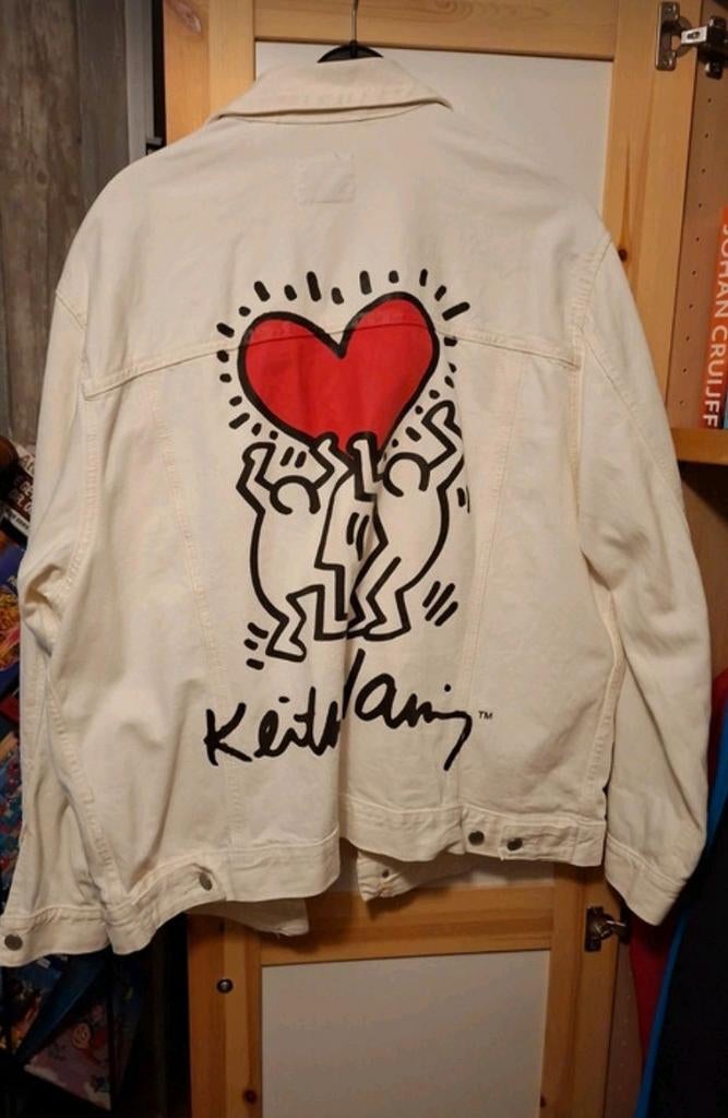 H&M x Keith Haring Spijkerjas L, Maat 52/54 (L), Wit, Ophalen of Verzenden, Zo goed als nieuw