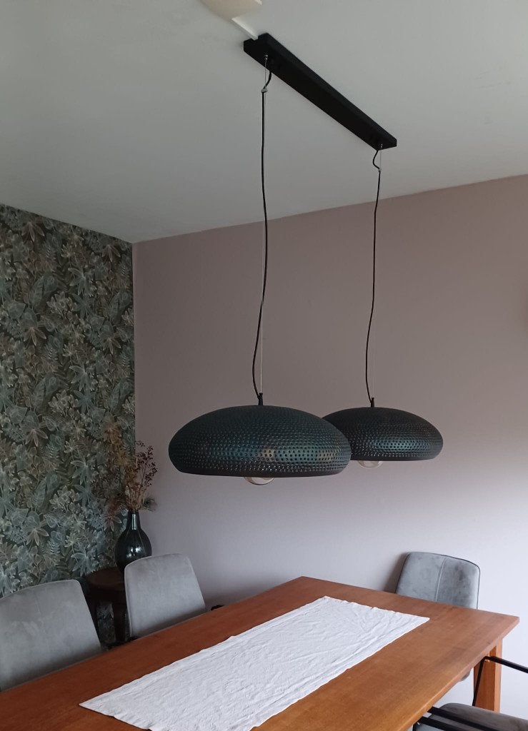 Dubbele hanglamp industrieel van metaal, Ophalen, E27 (groot), Zo goed als nieuw, Metaal