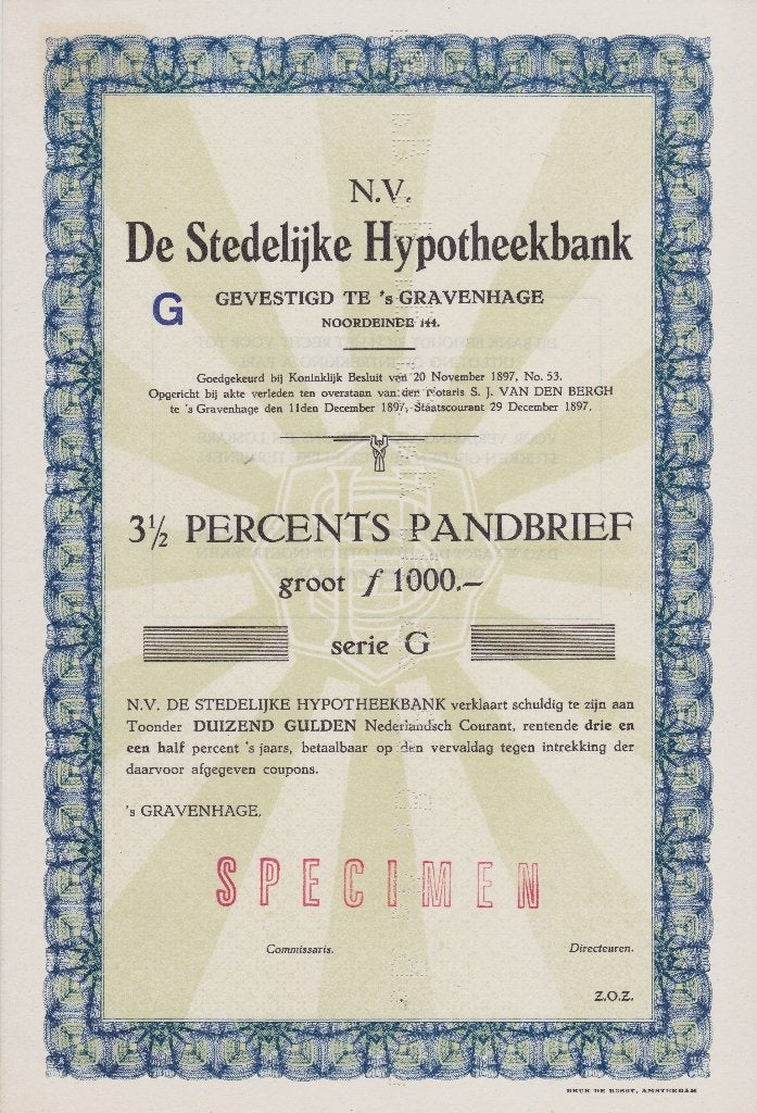 DE STEDELIJKE HYPOTHEEKBANK  TE AMSTERDAM, Ophalen of Verzenden