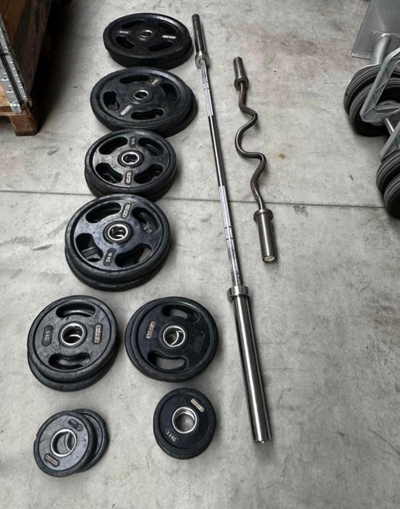 147,5kg Olympische Gewichten, Olympische Barbell ,Ezstang, Sport en Fitness, Fitnessmaterialen, Ophalen, Gebruikt, Halterschijven