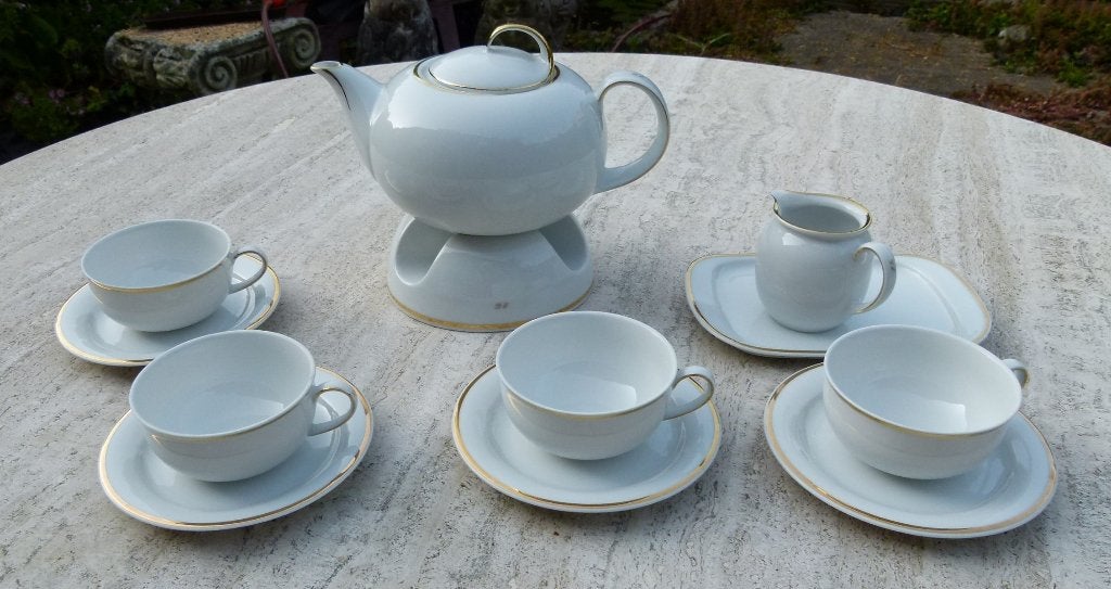 Super Mooi Douwe Egberts Thee Servies Wit met Gouden Bies, Overige merken, Klassiek, Nieuw, Ophalen of Verzenden