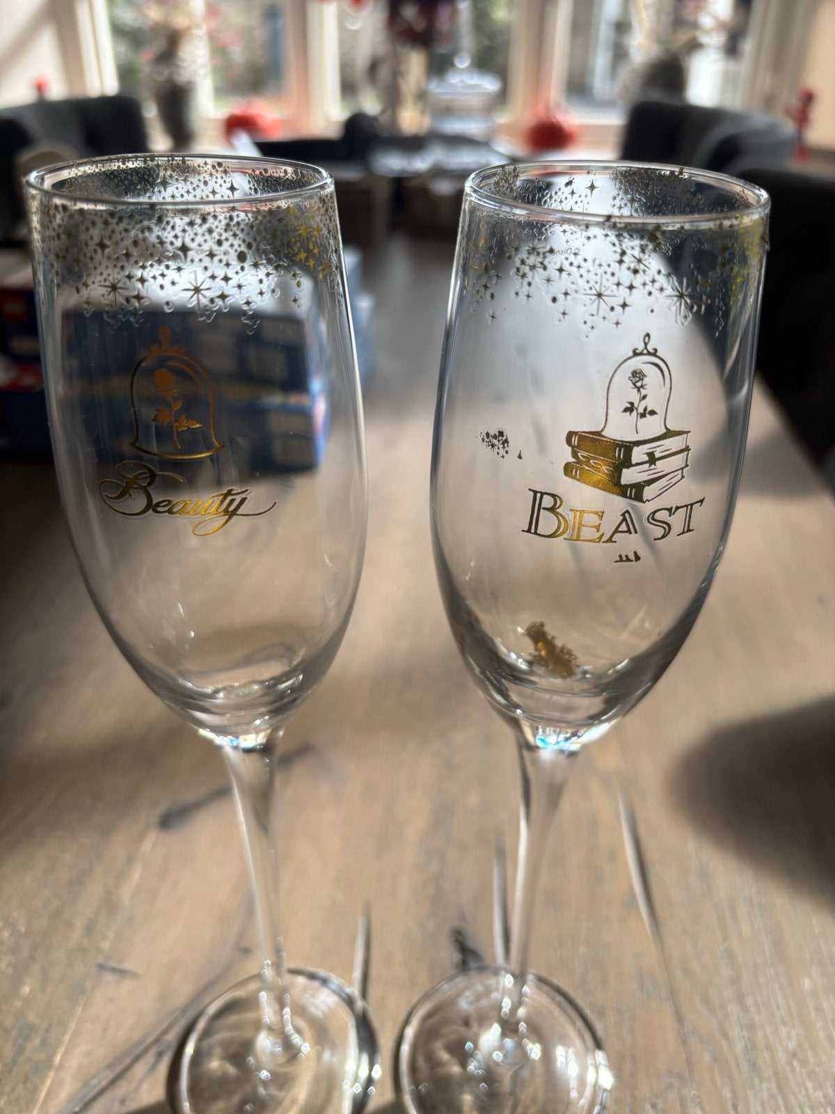 Disney Beauty & the Beast Champagne Glazen Set, Ophalen, Goud, Nieuw, Glas