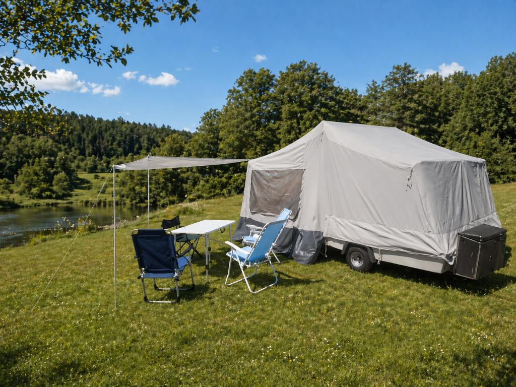 vouwwagen Camp let  Camplet  zijtent grote disselbak luifel, Caravans en Kamperen, Vouwwagens, Ophalen, Aanwezig, Camp-Let, Grijs