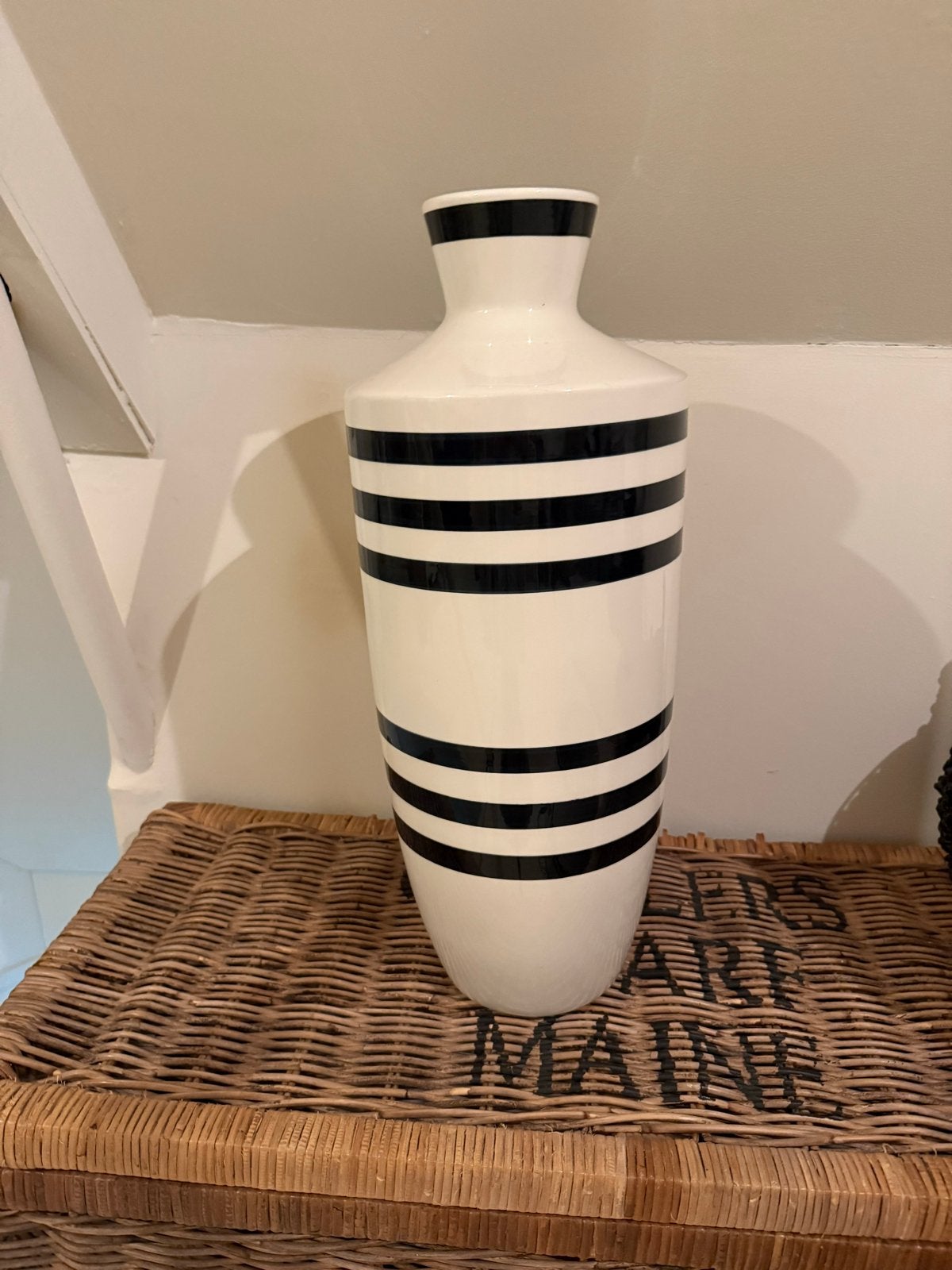 Rivièra Maison vaas creme wit met zwarte strepen, Meerkleurig, Ophalen of Verzenden, Zo goed als nieuw, 55 cm