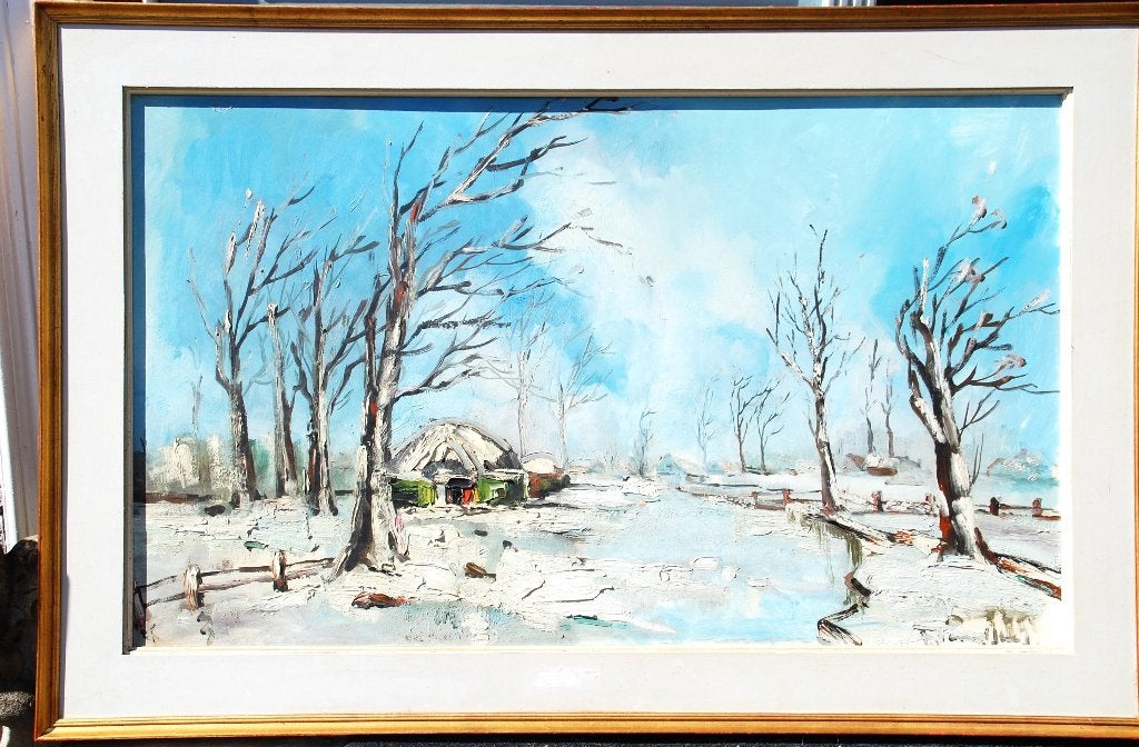Winterlandschap Prachtig olieverf schilderij, Ophalen of Verzenden, Zo goed als nieuw, Schilderij