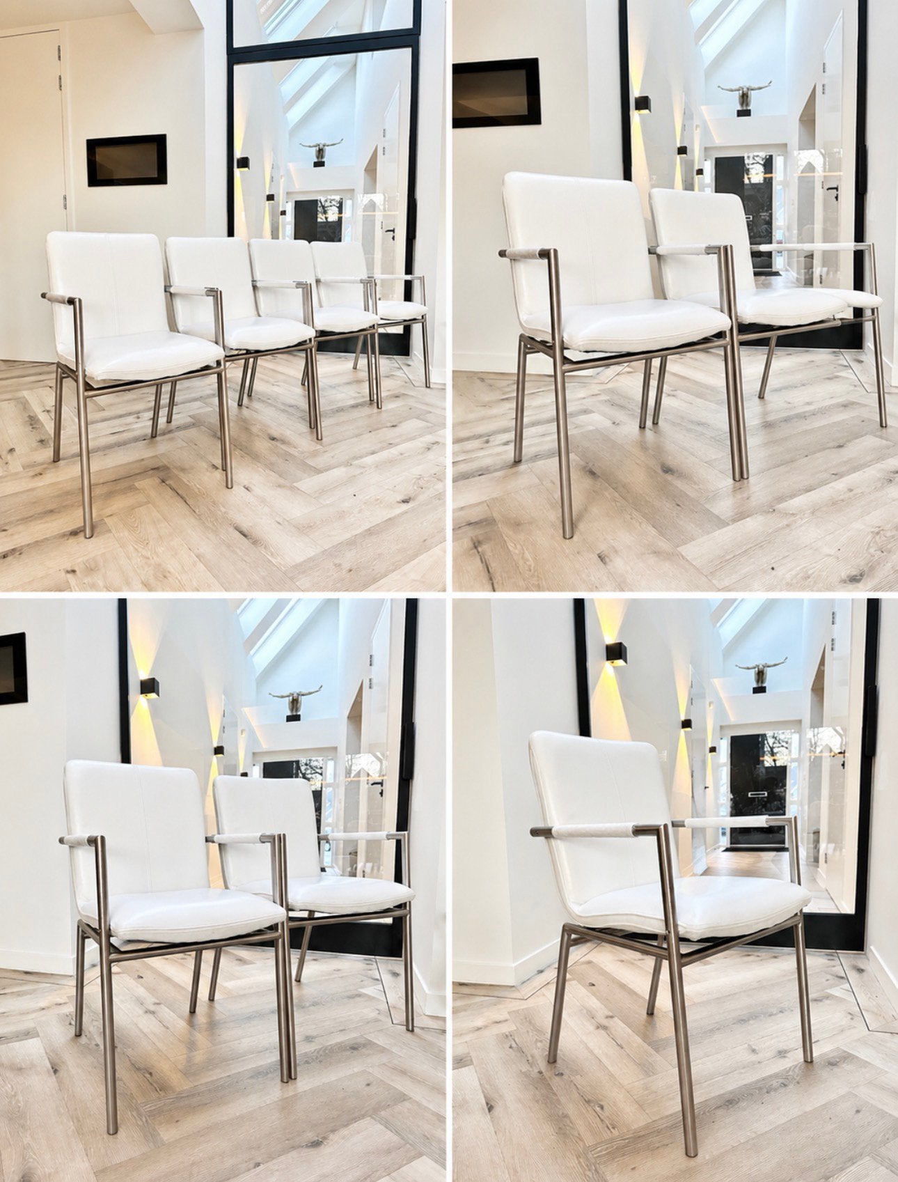 Vier wit lederen Henders en Hazel Dafur design stoelen, Huis en Inrichting, Stoelen, Ophalen, Dafur, -, Wit
