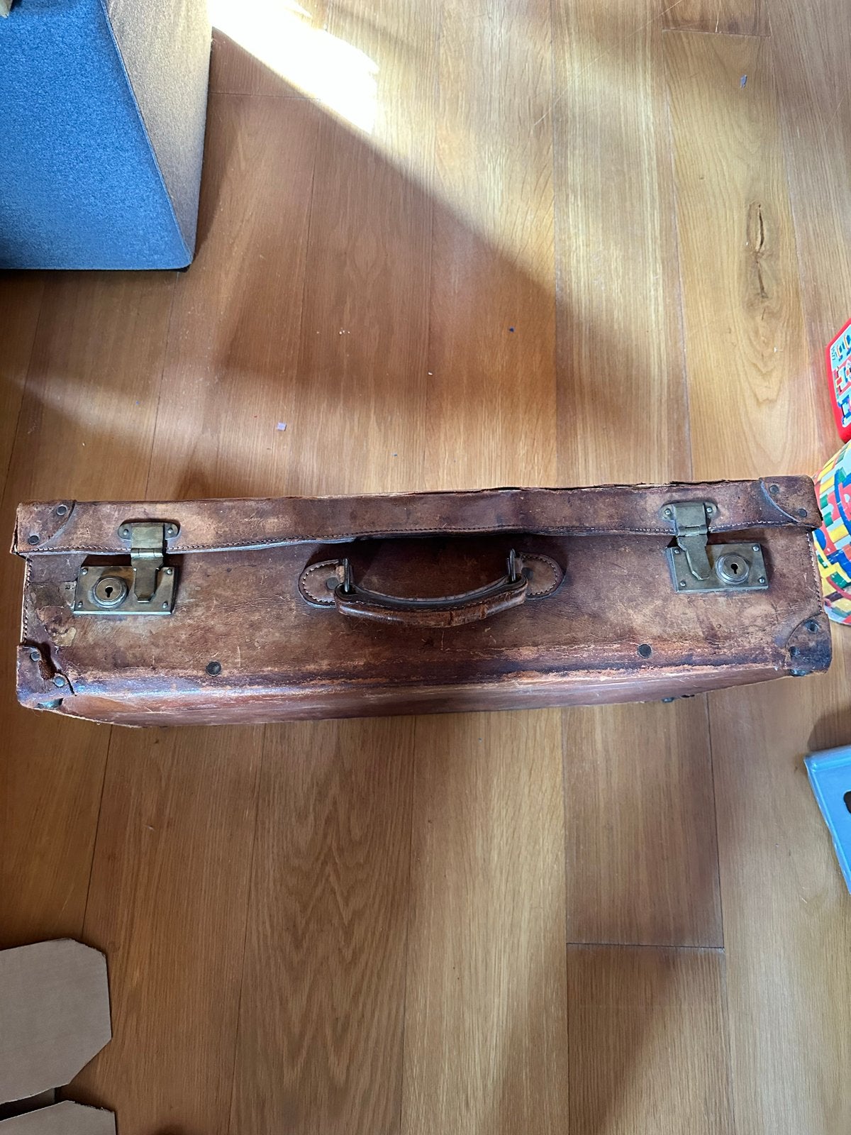 Antieke Leren Koffer - Vintage Reiskoffer, Ophalen of Verzenden