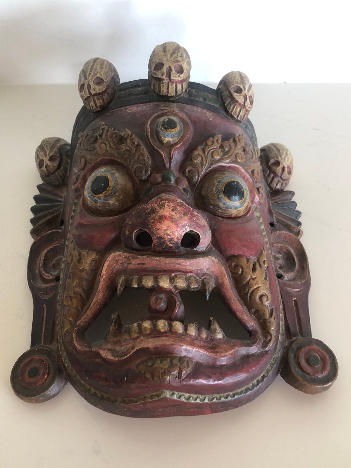 Antiek Tibetaans houten masker Bhairav Mahakala, Antiek en Kunst, Ophalen of Verzenden