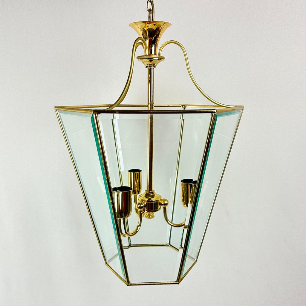 Vintage Messing Hanglamp Lantaarn met Facetgeslepen Glas, Ophalen, ., Vintage, .