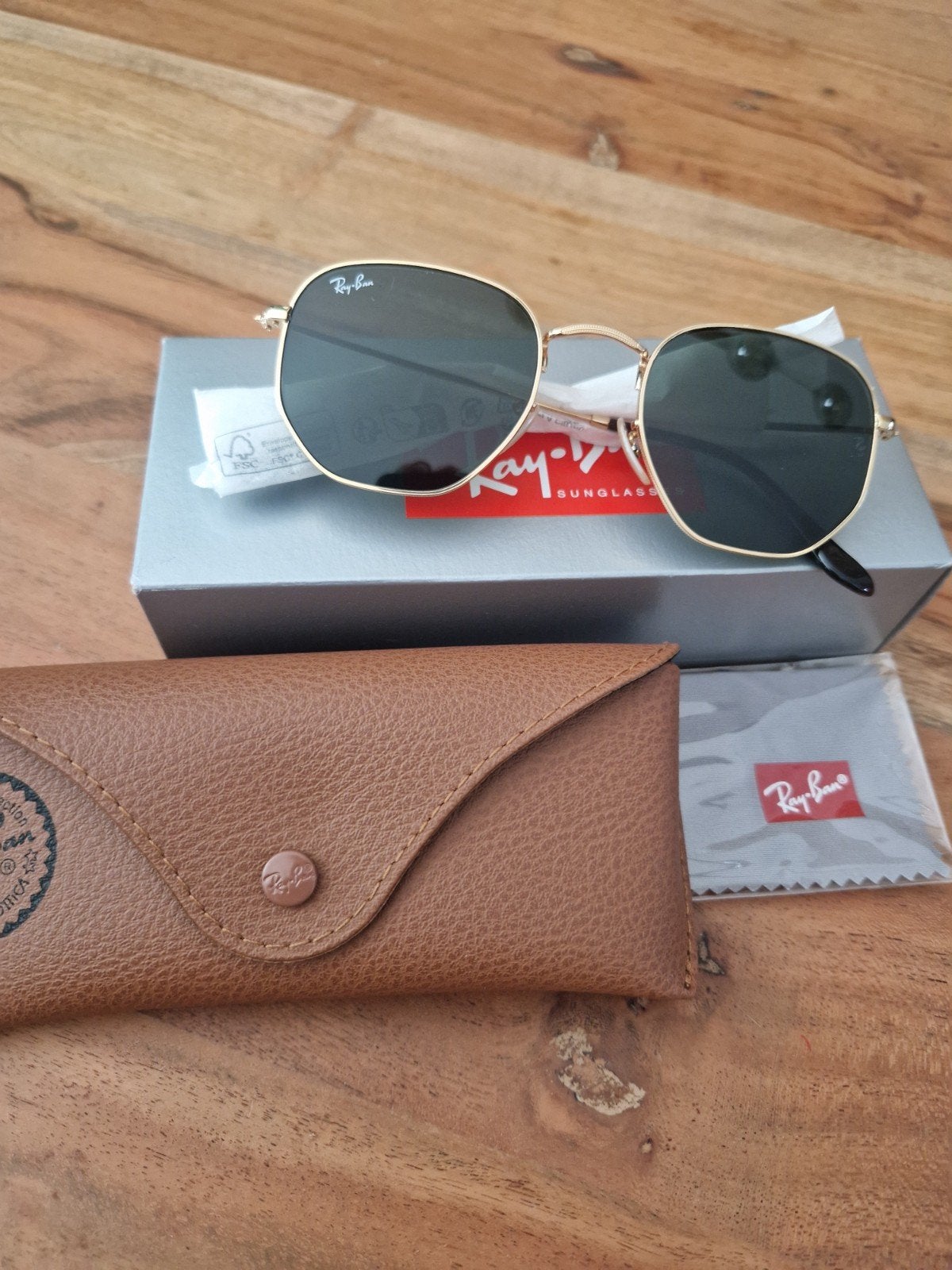 Nieuwe Ray-Ban Hexagonal Flat Lenses RB3548N Goud Groen 51mm, Zonnebril, Overige kleuren, Nieuw, Ophalen of Verzenden