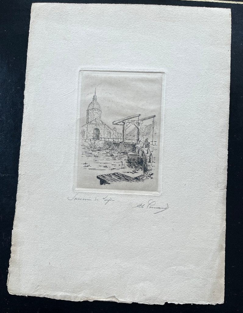 LEIDEN Antieke ets (18/19e eeuw) +4 (foto) gravures 20ste e., Gebruikt, Verzenden, Voor 1940, Prent