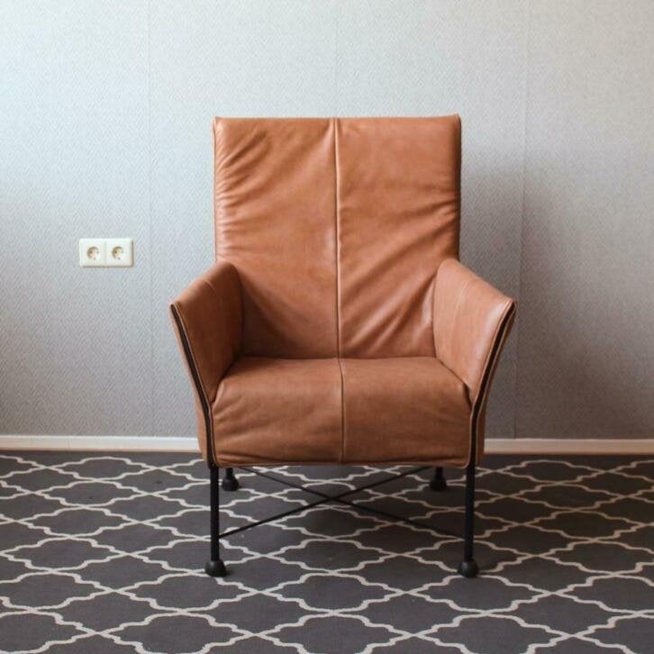 2x Montis Charly fauteuil Buffalo leder - cognac bruin, Niet ingevuld, Niet ingevuld, Nieuw, Leer