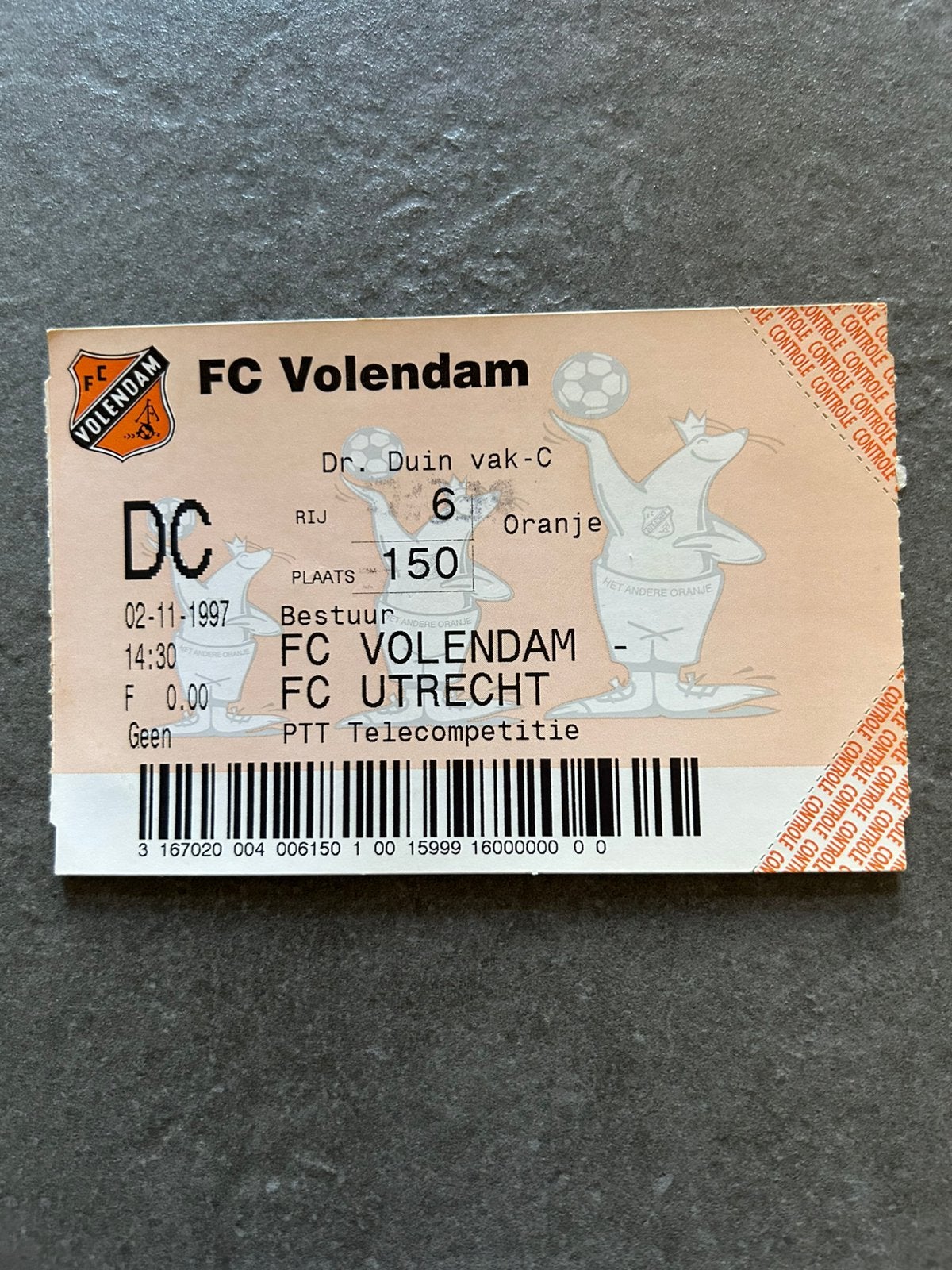 FC Volendam - FC Utrecht ticket, Ophalen of Verzenden, F.C. Utrecht, Overige typen