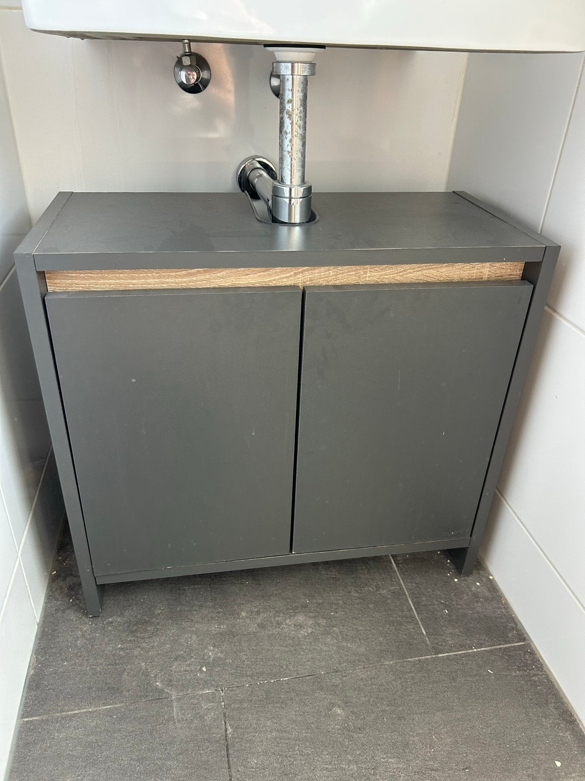 Badkamer Wastafel Onderkast - Grijs met Houtaccent, Huis en Inrichting, Badkamer | Badkamermeubels, Ophalen, Gebruikt, 50 tot 100 cm