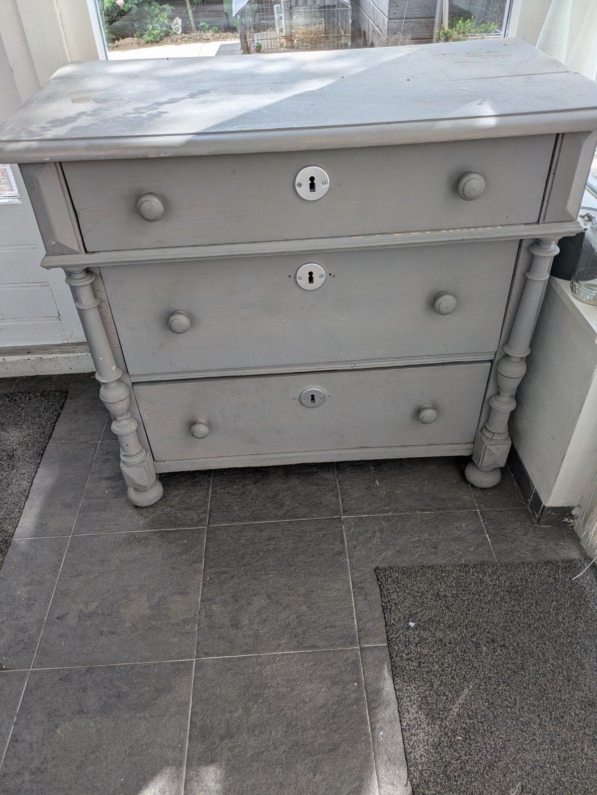 Grenen ladekast / commode - grijs geverfd, Ophalen, Gebruikt, 50 tot 100 cm, 3 of 4 laden