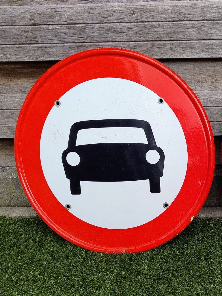 oud verkeersbord verboden in te rijden 60 cm in diameter, Verzamelen, Merken en Reclamevoorwerpen, Ophalen, Gebruikt, Reclamebord