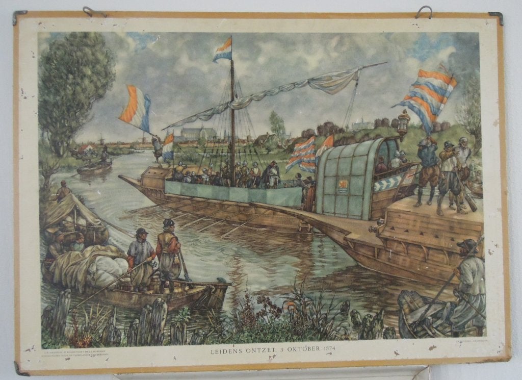 oude schoolplaat Leidens Ontzet afm.  77x107 cm, Ophalen, Gebruikt, Overige typen