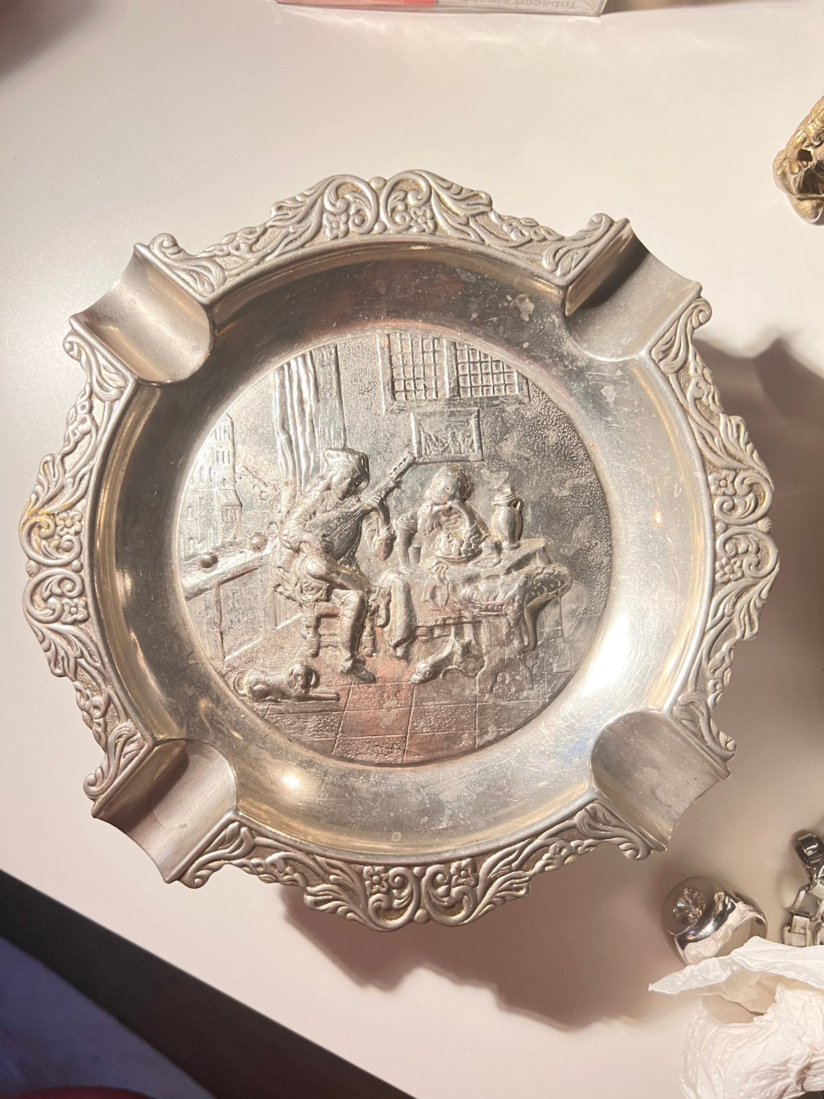zilveren asbak, Antiek en Kunst, Antiek | Goud en Zilver, Ophalen of Verzenden, Zilver