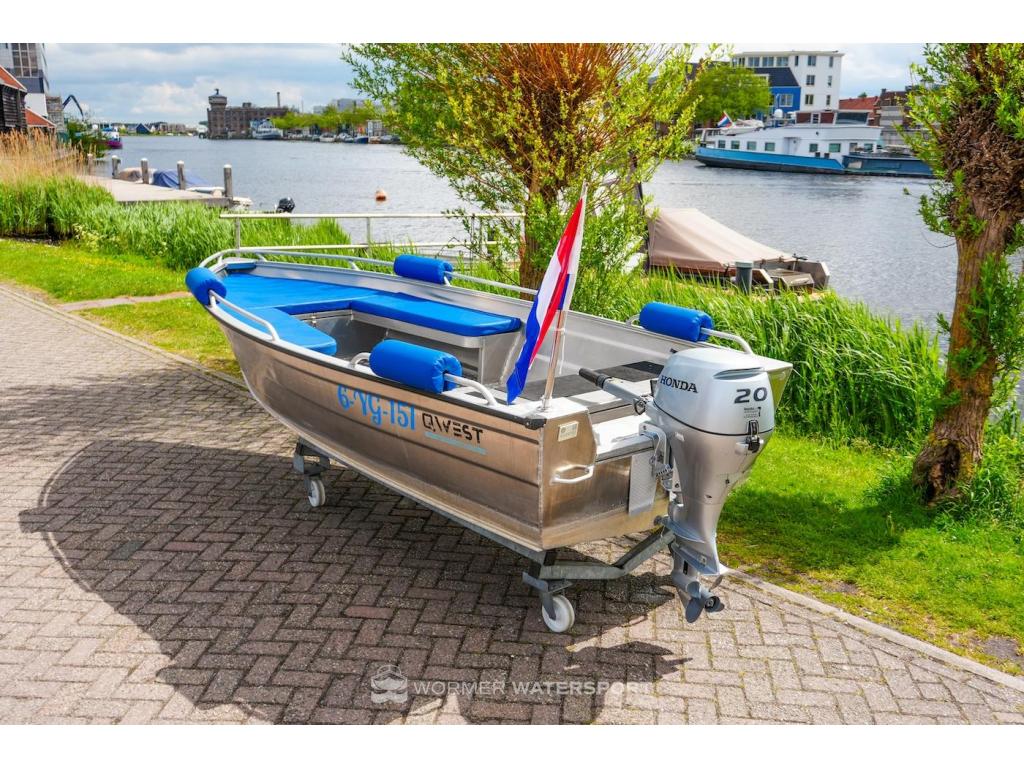 Qwest R400 (zelflozend) + 20 PK Honda (Buitenkans), 10 tot 30 pk, Gebruikt, 4 m, Niet ingevuld