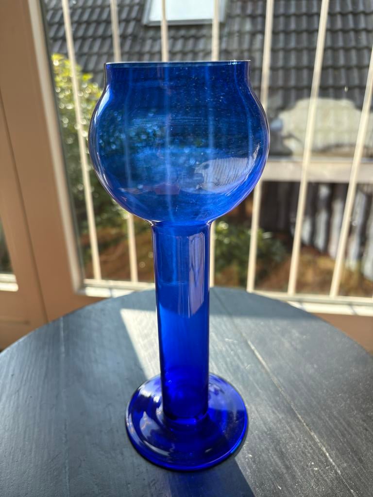 Kobaltblauwe glazen vaas / waxinelichthouder, Huis en Inrichting, Ophalen, Gebruikt, Blauw, Glas