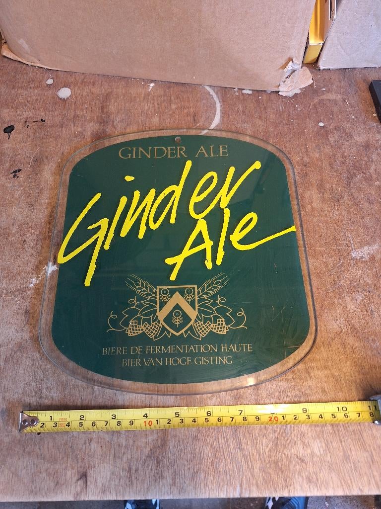 Vintage glazen bier reclamebord Ginder Ale jaren 80, Ophalen of Verzenden, Zo goed als nieuw, Reclamebord