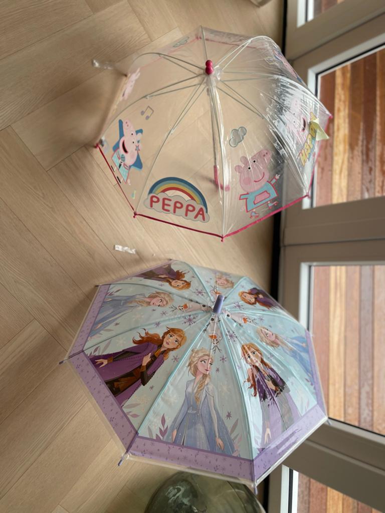 Frozen en Peppa Pig Paraplu's - Kinderparaplu's, Ophalen of Verzenden, Transparant, Gebruikt, Roze