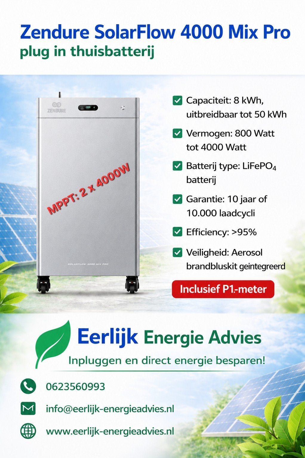 Zendure SolarFlow 4000 Mix Pro - 8 kWh plug in thuisbatterij, Ophalen of Verzenden, Nieuw, Zendure