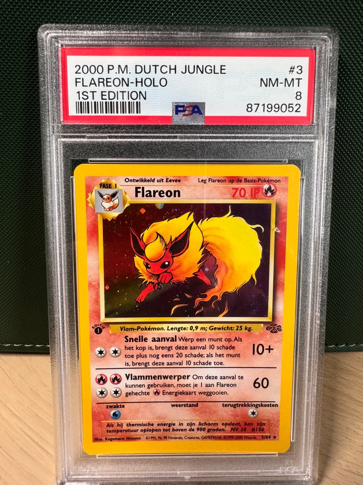 Flareon - Jungle - Holo - PSA 8 - First edition - Nederlands, Ophalen, Zo goed als nieuw