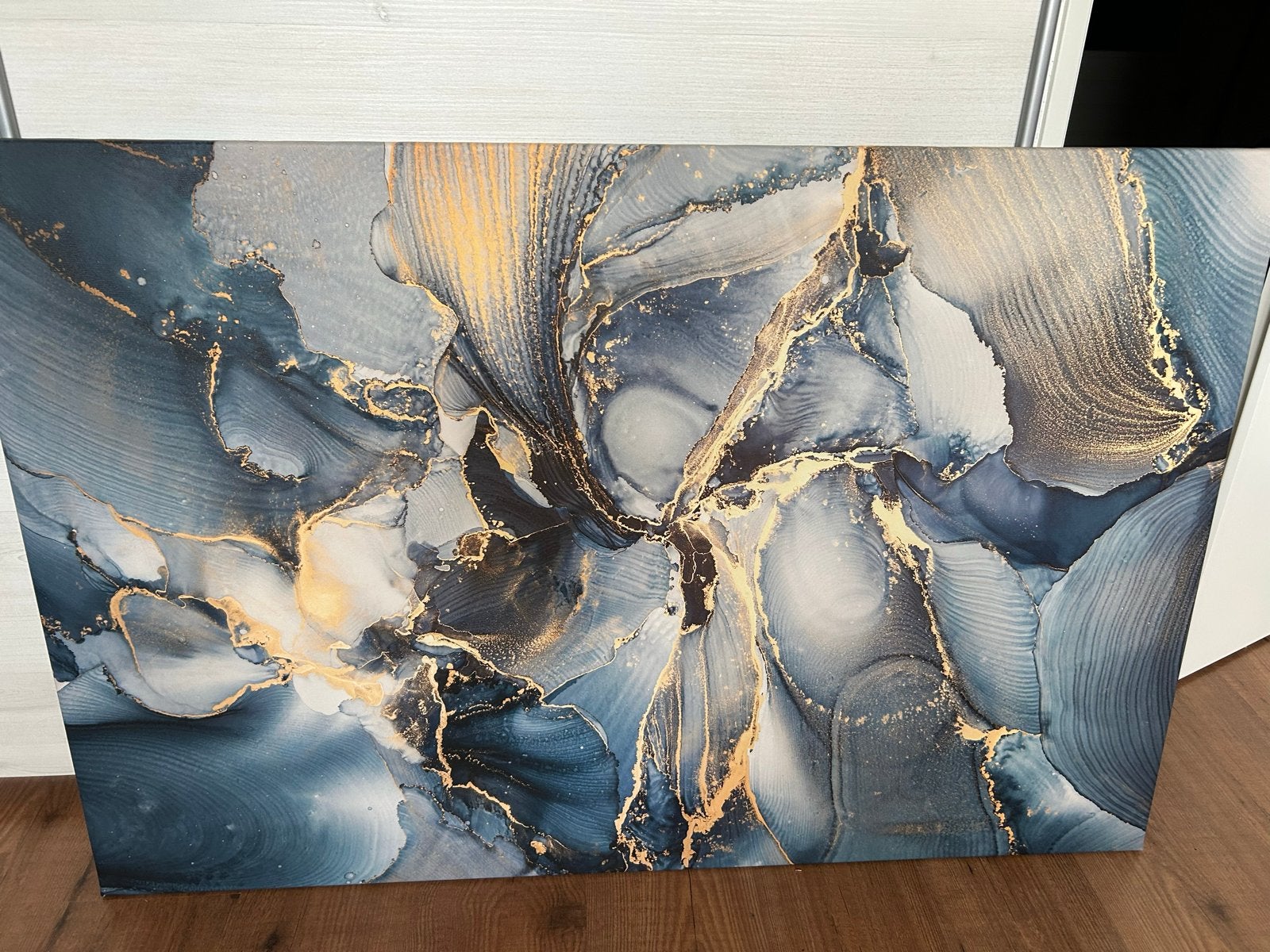 Abstract Schilderij Blauw Goud - 120x80 cm, Ophalen