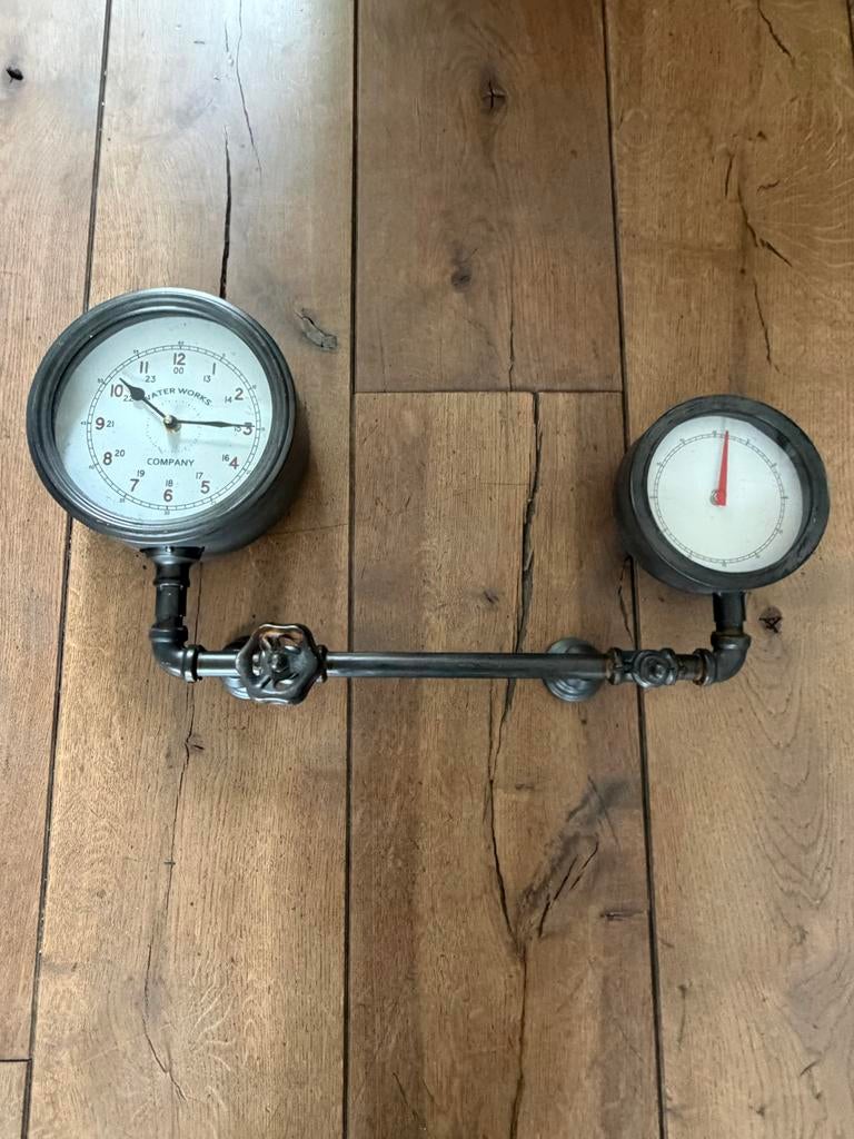 Industriële Waterleiding Klok met Minuutwijzer, Huis en Inrichting, Ophalen, Zo goed als nieuw, Wandklok