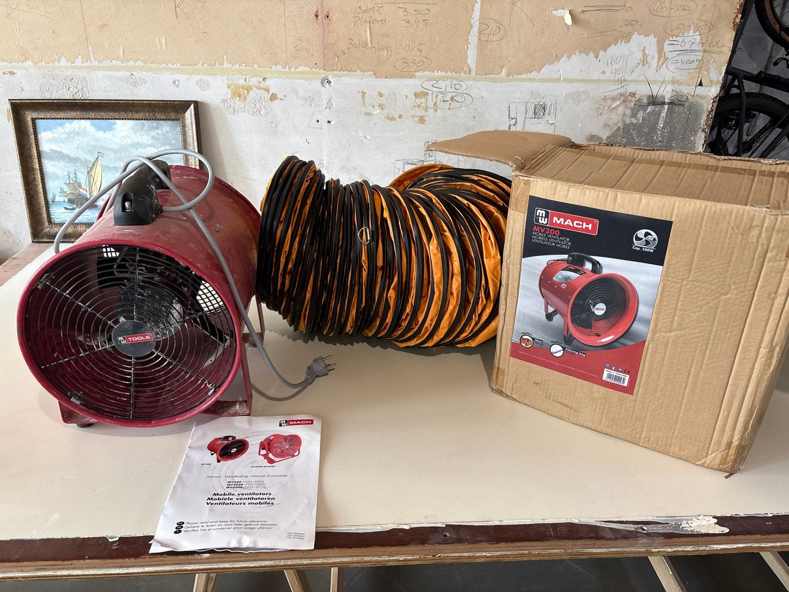 500W Krachtige Bouw Ventilator met Slang - MV300, Doe-het-zelf en Verbouw, Ophalen of Verzenden, Gebruikt