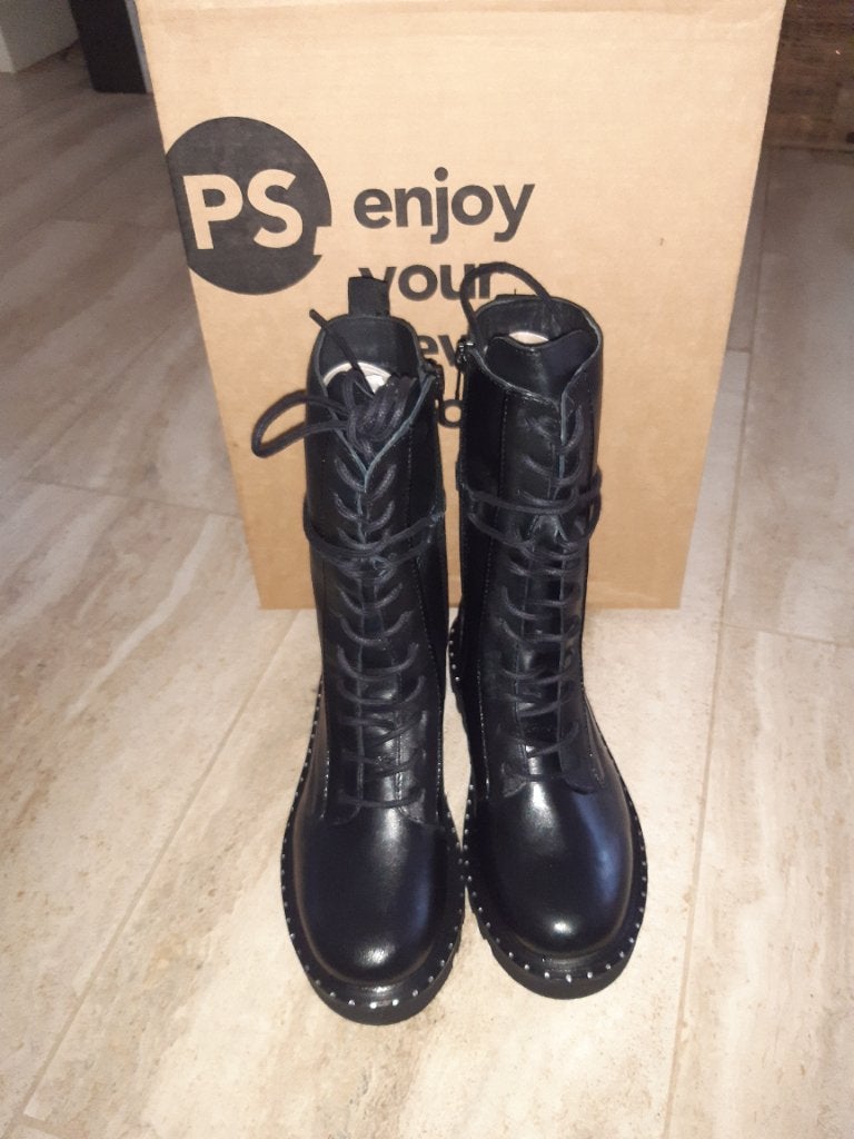 NIEUWE STOERE LEREN LAARSJES VAN POELMAN. MAAT 37, Poelman, Zwart, Lage of Enkellaarzen, Nieuw