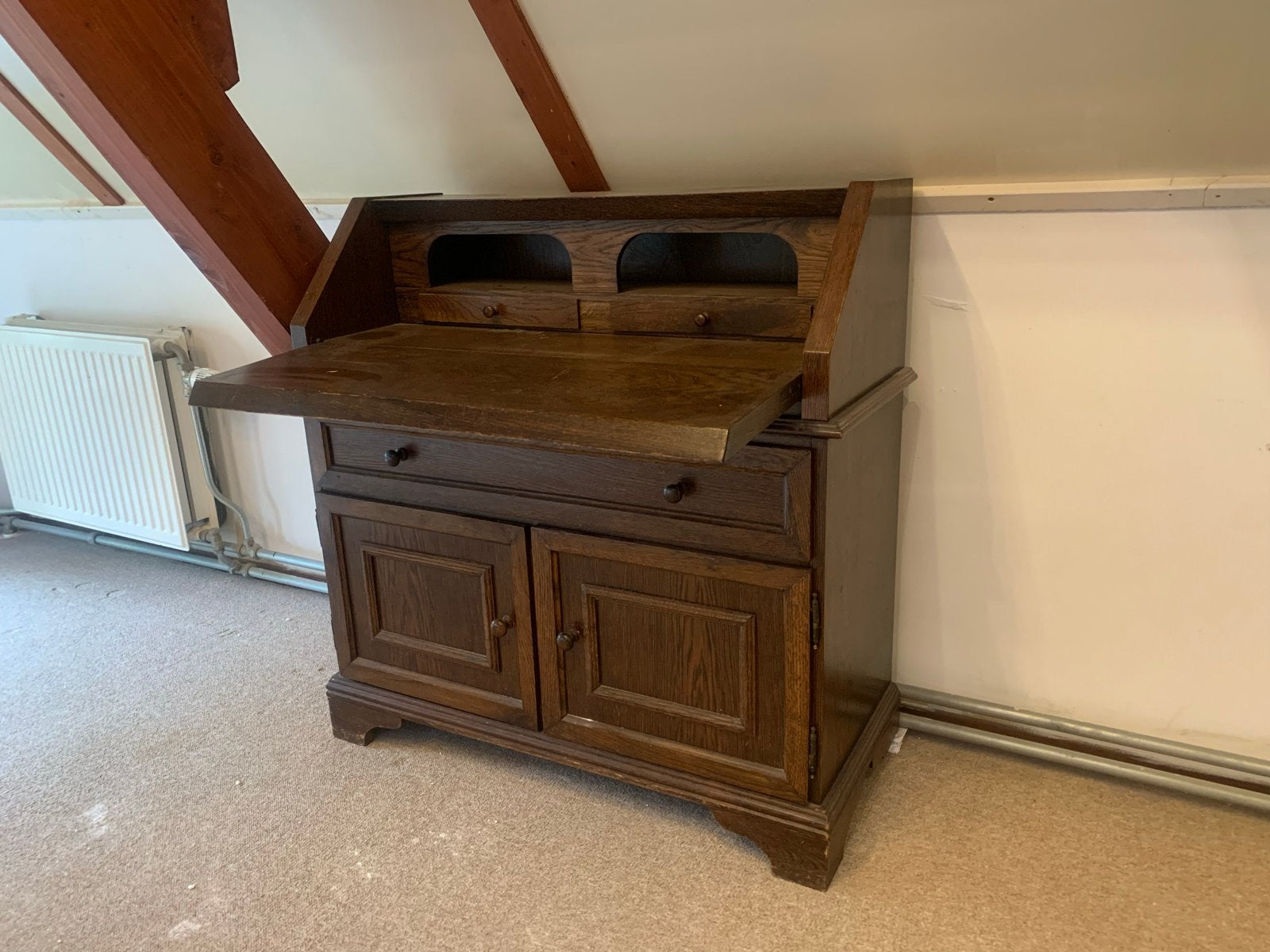 Antiek Eikenhouten Secretaire / Nachtkastje, Ophalen, Gebruikt