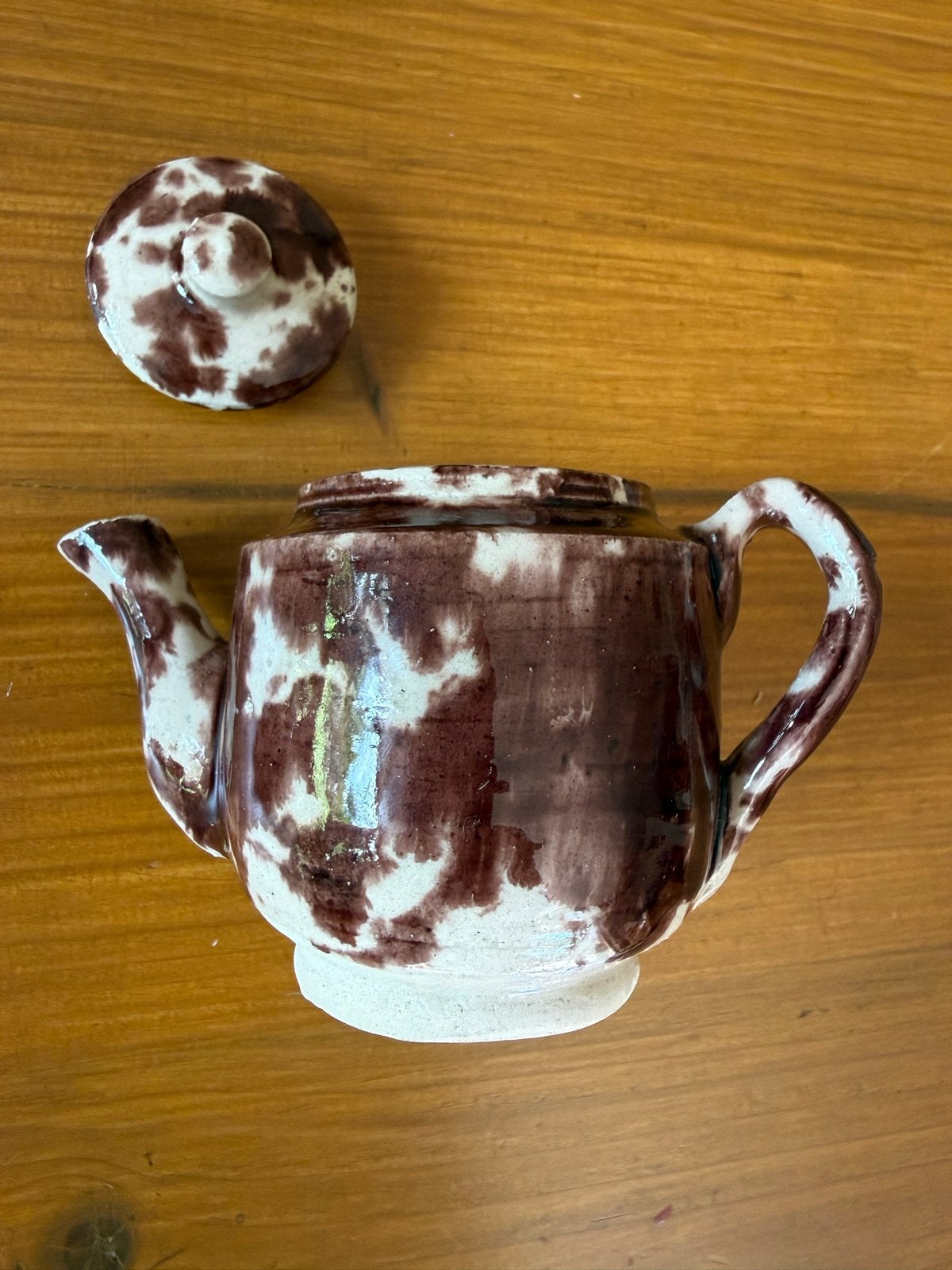 Mini keramiek theeservies - bruin/wit/paars gevlekt, Ophalen of Verzenden