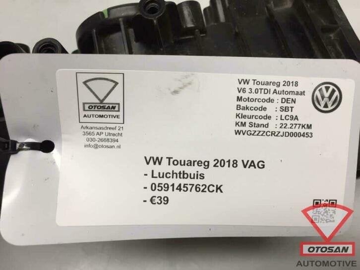 vw touareg 2018 vag luchtbuis lucht buis 059145762ck, Auto-onderdelen, Gebruikt, Volkswagen, Volkswagen AG, Berliner Ring 2
38440  Wolfsburg, DE