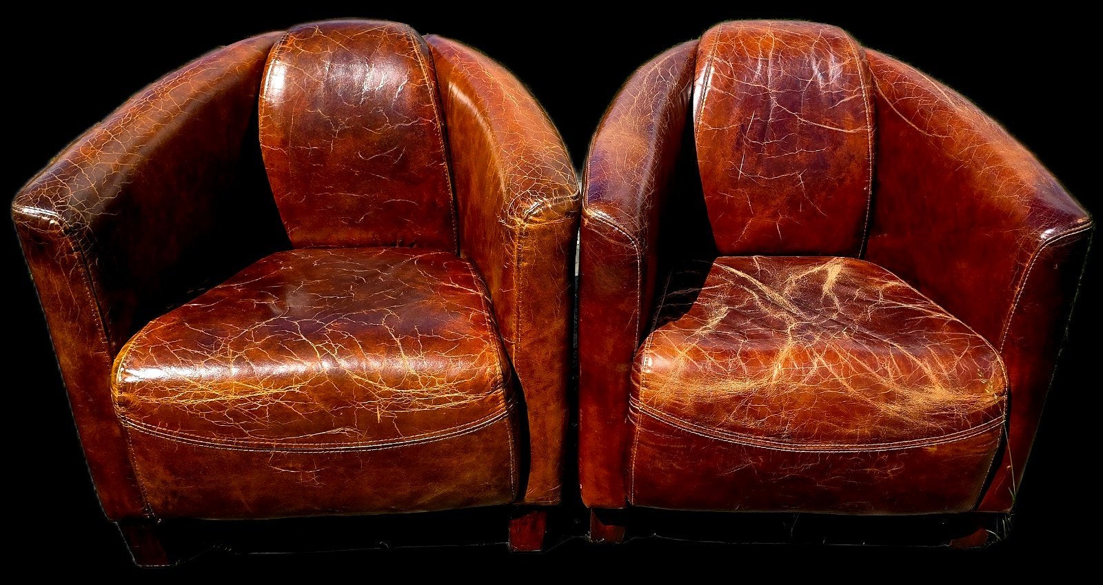 2 Vintage Leren Aviator Clubfauteuils + BEZORGING GRATIS, Ophalen of Verzenden
