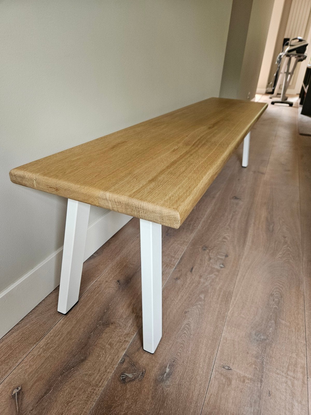 Massief houten bank met metalen onderstel (180x40x46 cm), Ophalen, Modern, Industrieel, Minder dan 75 cm, 150 tot 200 cm