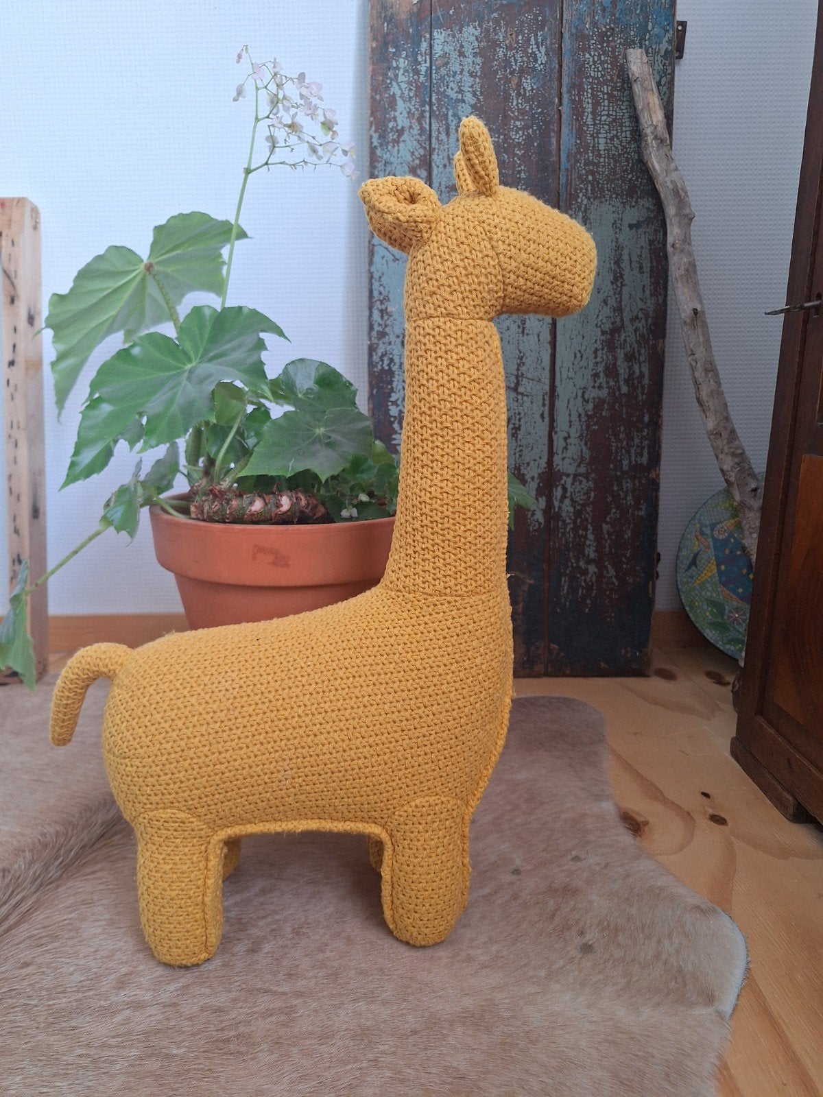 Vaco,  gele gebreide giraffe, groot, Ophalen of Verzenden, Zo goed als nieuw, Geel, Giraf