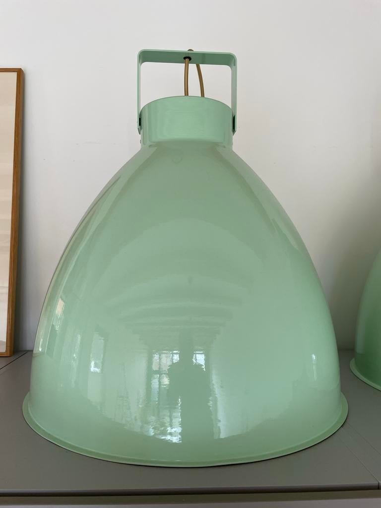 2x Grote Jieldé hanglampen – mintgroen – industrieel design, Ophalen, Gebruikt, Metaal