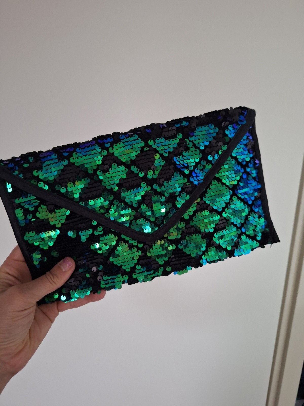 Revlon Pailletten Clutch Tas - Groen/Blauw, Ophalen of Verzenden, Zo goed als nieuw, Groen, Avondtasje