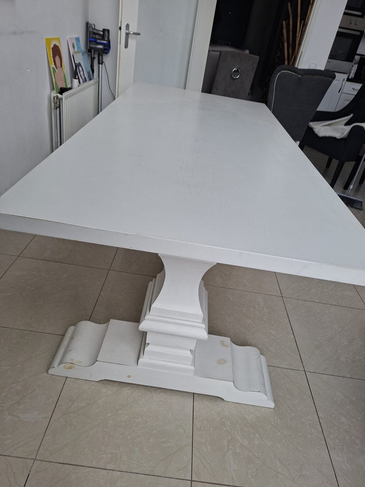 Witte eettafel met twee pilaren, Ophalen, Gebruikt, 100 tot 150 cm, 200 cm of meer