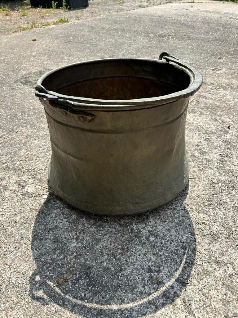 Antieke koperen ketel met handvat, Tuin en Terras, Ophalen, Gebruikt