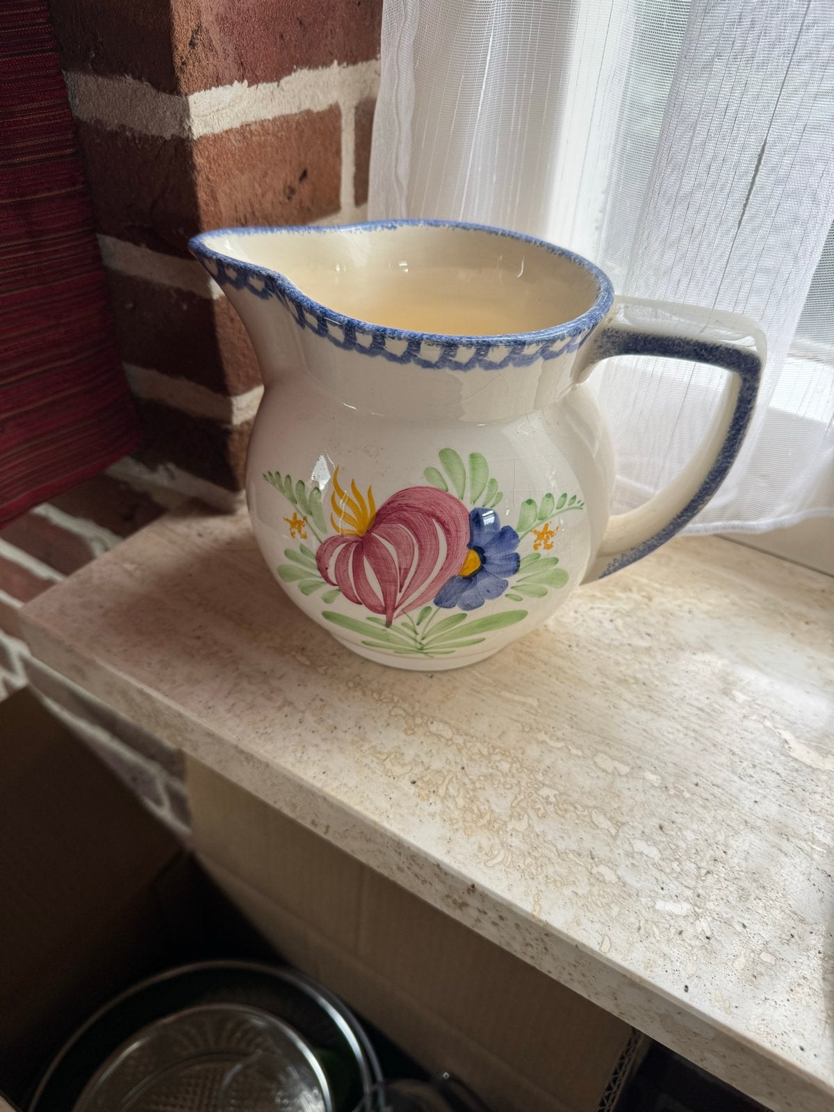 Vintage keramische kan met bloemmotief, Ophalen