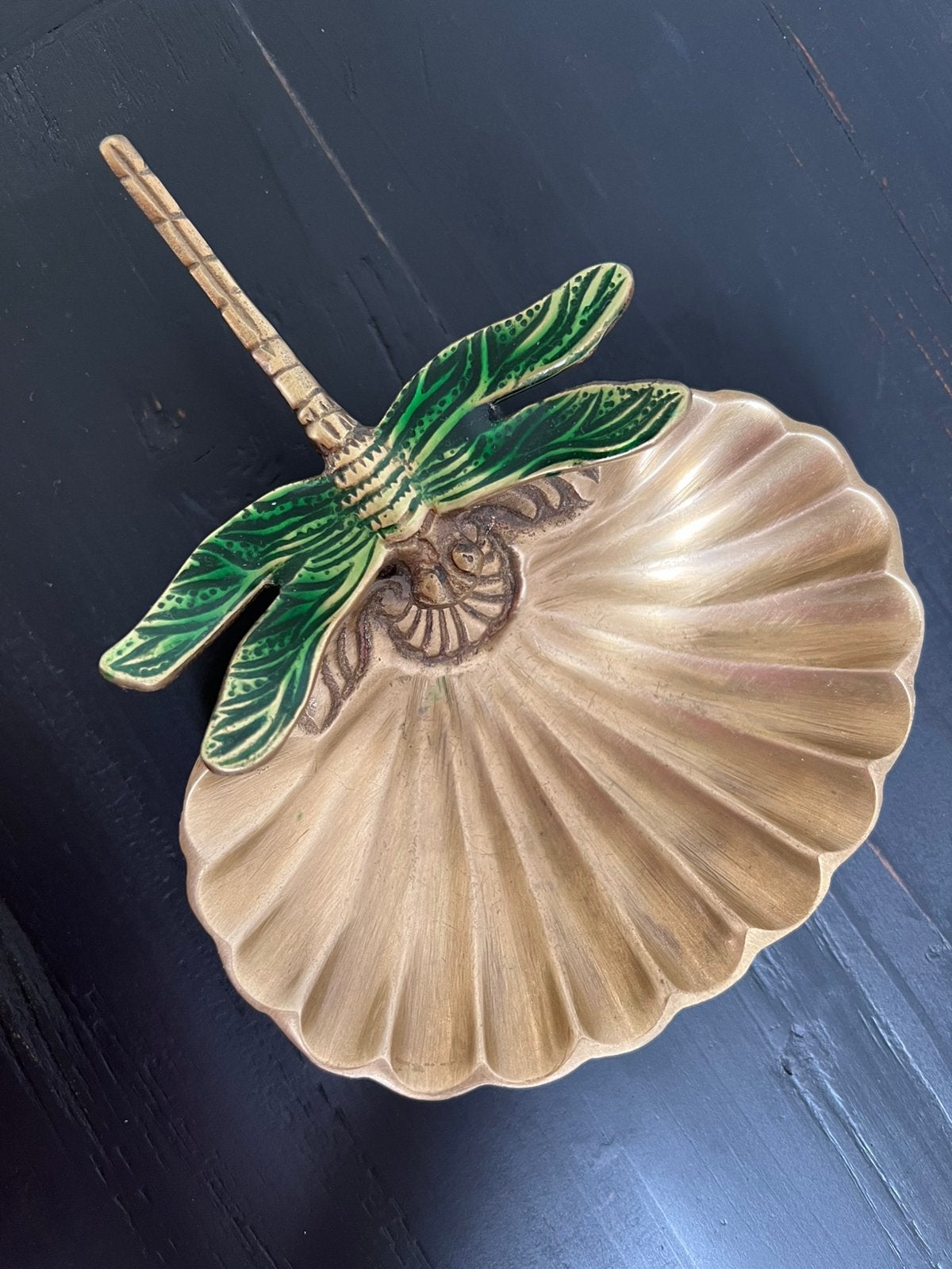Sissy Boy schaaltje messing met libelle groen goud., Overige materialen, Schaal, Verzenden, Zo goed als nieuw