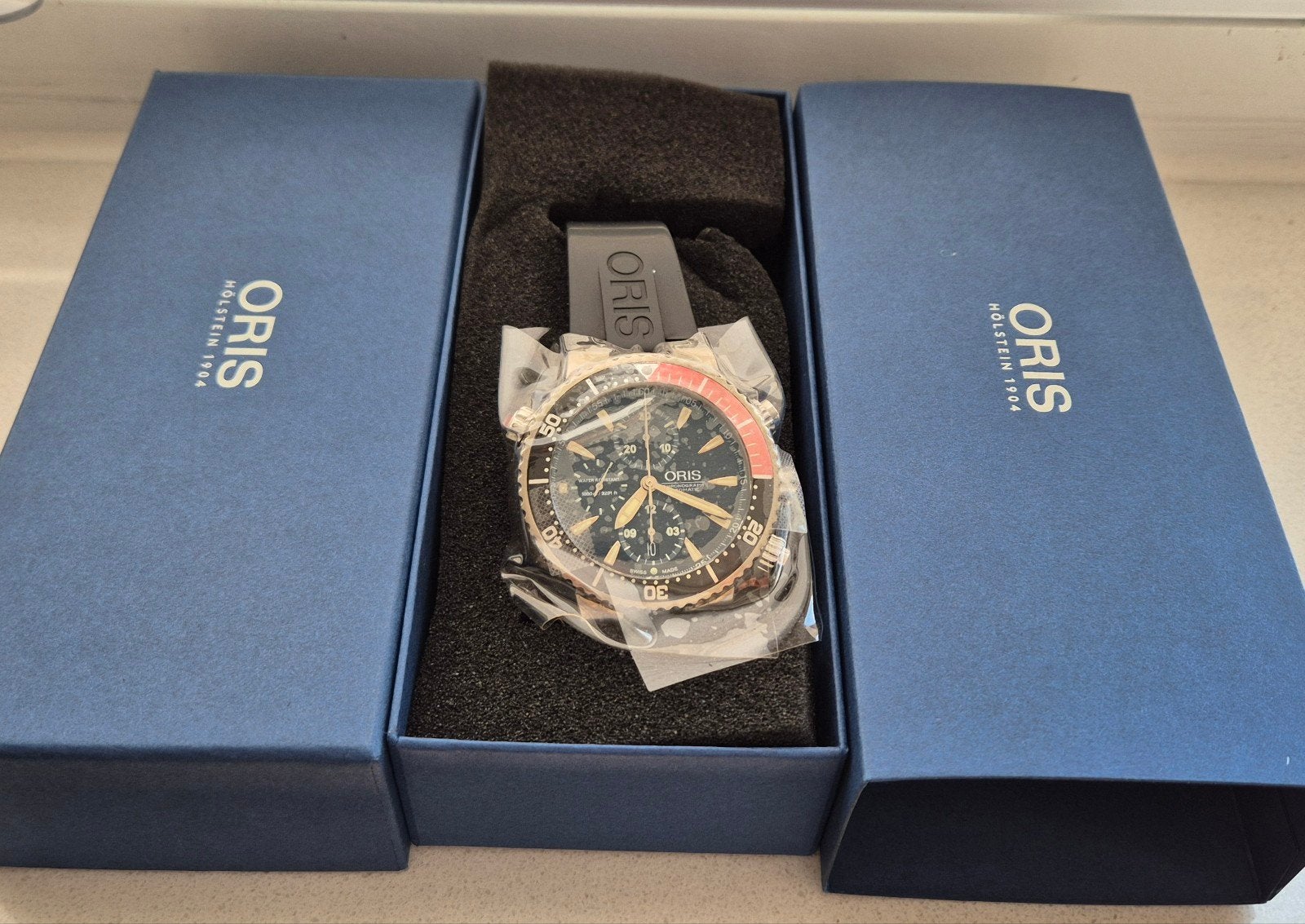 Oris Divers Chronograph, 12 maanden fabrieksgarantie, Overige materialen, Gebruikt, Polshorloge, Overige materialen
