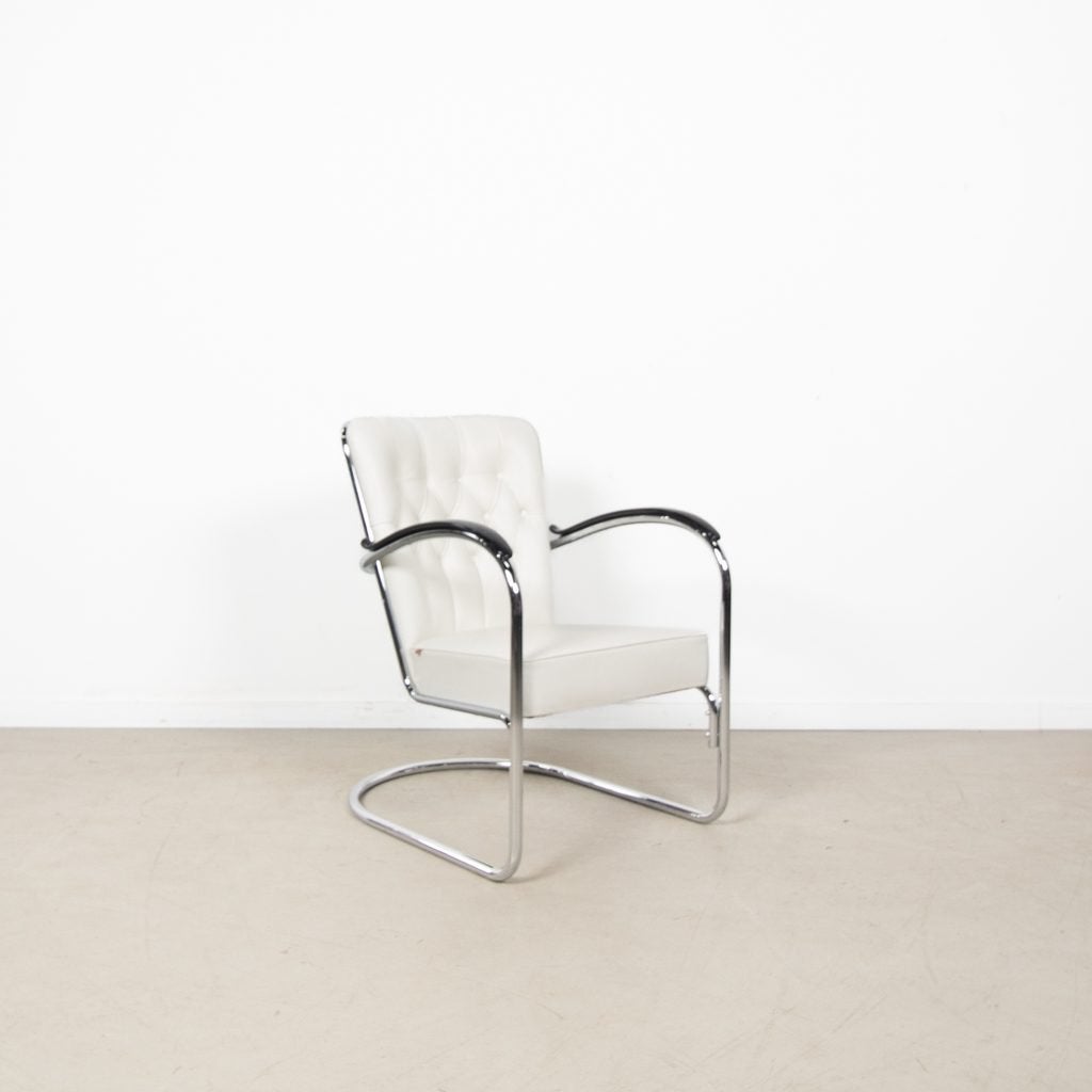 Gispen 412S Fauteuil Wit Leer, Niet ingevuld, Zo goed als nieuw, Niet ingevuld, Niet ingevuld