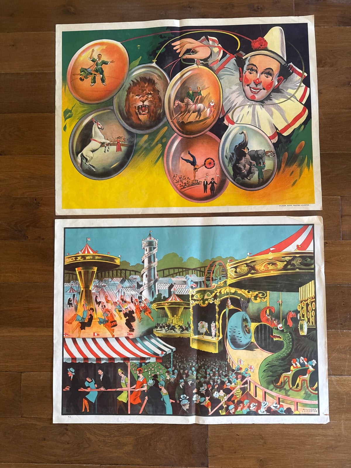 Set van 2 Vintage circus/Kermis Posters - Willson's Leiceste, Verzamelen, Posters, Gebruikt, A1 t/m A3, Rechthoekig Liggend, Ophalen of Verzenden